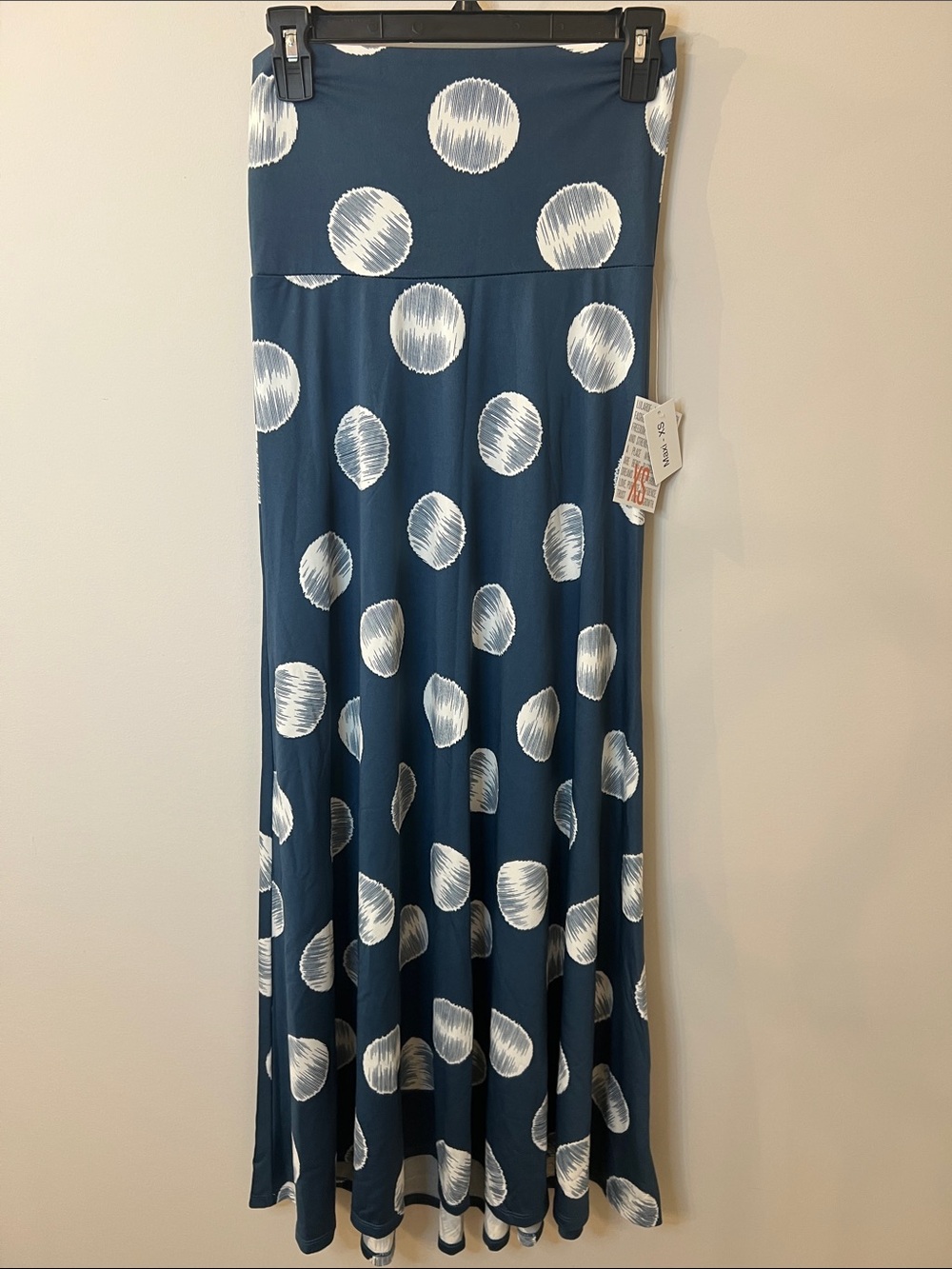 LuLaRoe Teal-Blue Maxi Skirt with White Scribble Circles
